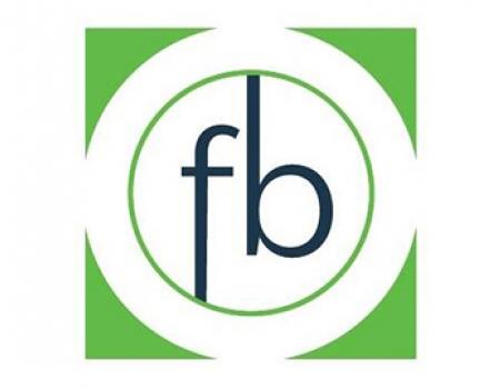 a logo: lower-case "fb" in thin, dark font centered in a white circle outlined with green.