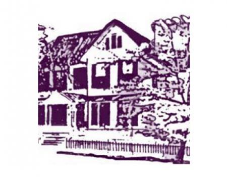 a purple illustration of a two-story colonial-style house