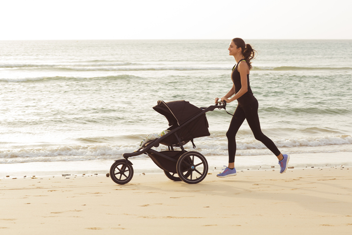 jog stroller on beach